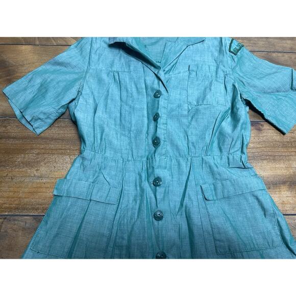 VTG 50s Girl Scout Uniform Dress Green Girls 10/12 Buttons Costume - Picture 7 of 15
